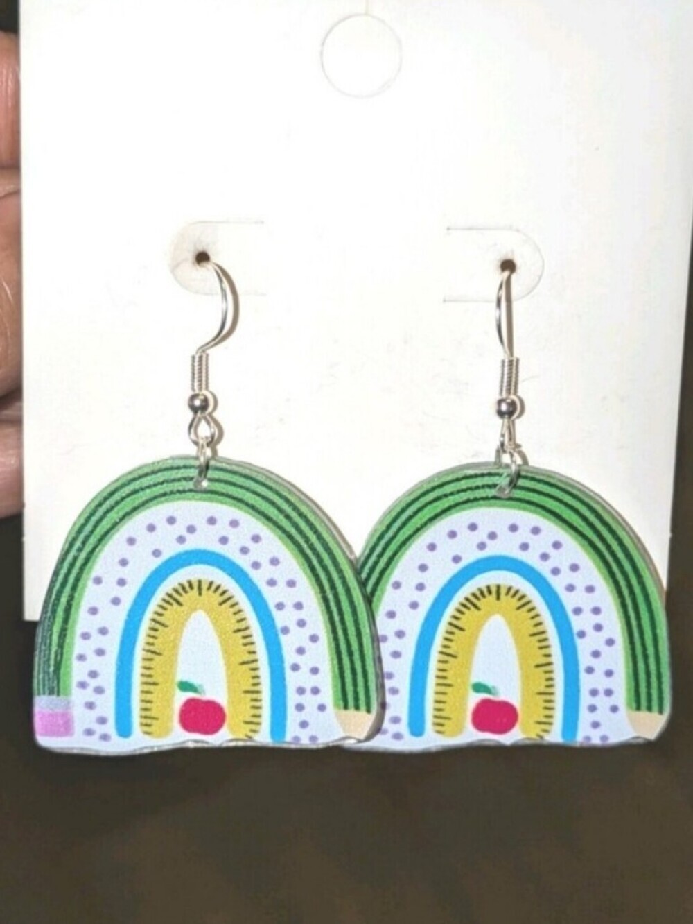 Kids Colorful Rainbow Cherry Dangle Earrings - Green